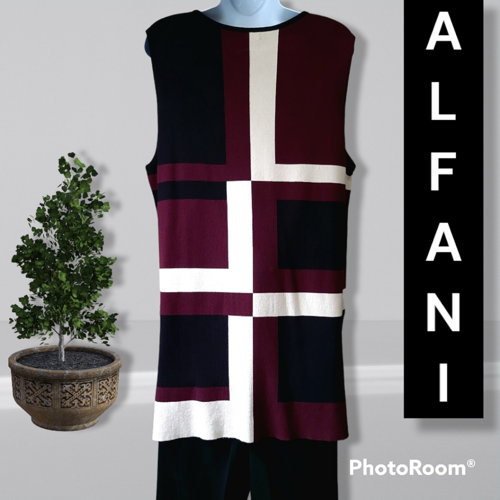 Alfani Sleeveless Sweater Womens XL Alfani Sweater XL Maroon Cream Black - Picture 9 of 10